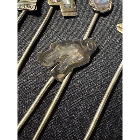 VTG Abalone Cocktail Forks Pickle Olive Set Of 12 Alpaca Taxco Style - Picture 4 of 7